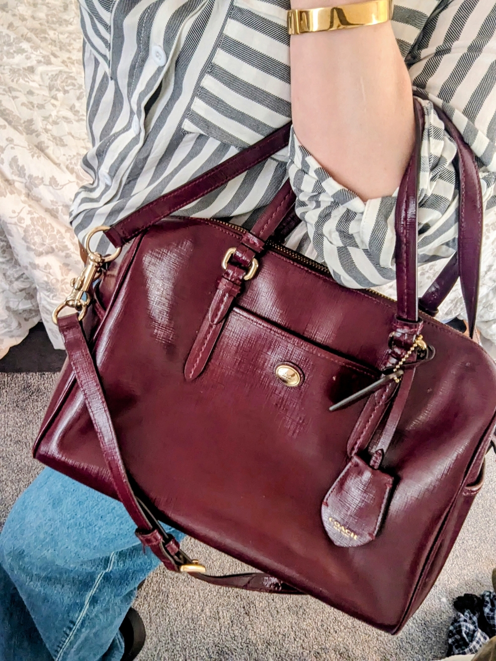 Coach Deep Burgundy Leather Satchel with Gold Hardware - Picture 2 of 4
